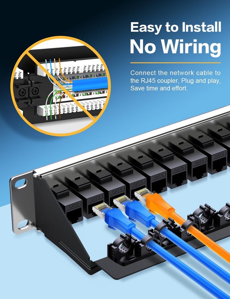 Enmane 24 Port Patch Panel Cat6 Keystone Patch Panel 1U (EC Listed) UTP with Smart Cable Management for 19inch Rackmount - Image 3